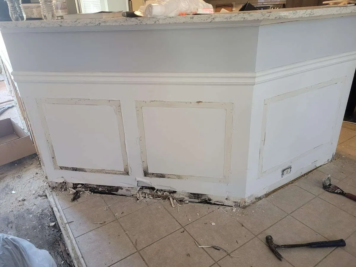 Water damage and mold on kitchen during Storm Damage Restoration in Pleasanton